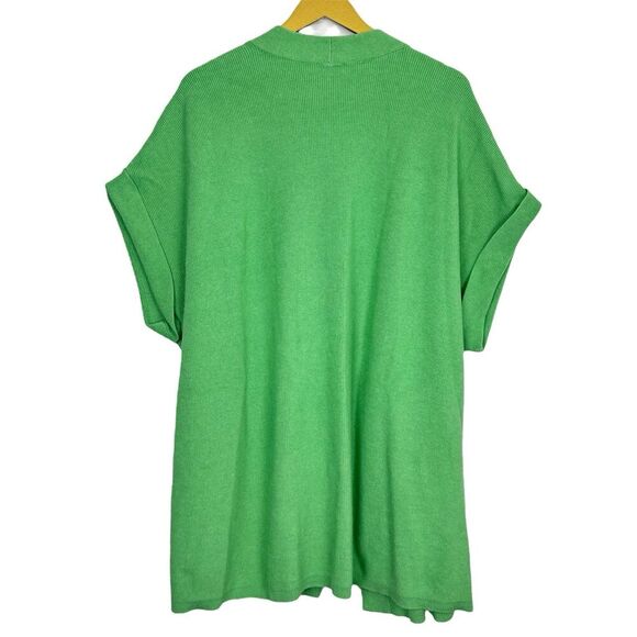 J Jill Kelly Green Oversized Open Cardigan Car Coat Pockets LARGE Short Sleeves - Picture 2 of 6
